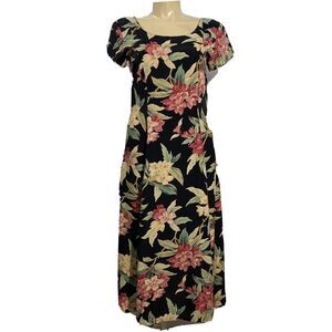 VTG Romantic Dress 11/12 Black Floral Long Lace Up Classic 80s E.D.‎ Michaels
